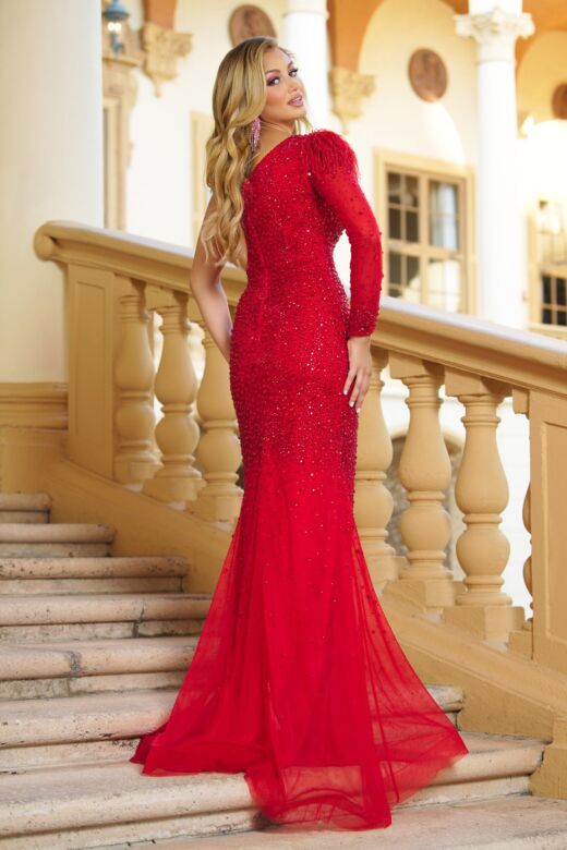 Ava Presley 39229 One-Shoulder Illusion Sleeve Dress