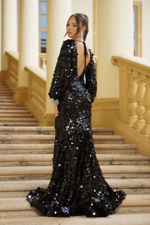 Ava Presley 39256 Bishop Sleeve Sequin Dress