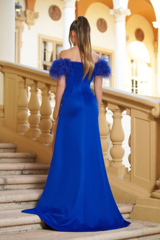 Ava Presley 39268 Feather Sleeve Straight Neck Dress