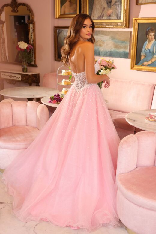 Ava Presley 29226 Illusion Bodice Pearl-Beaded Dress