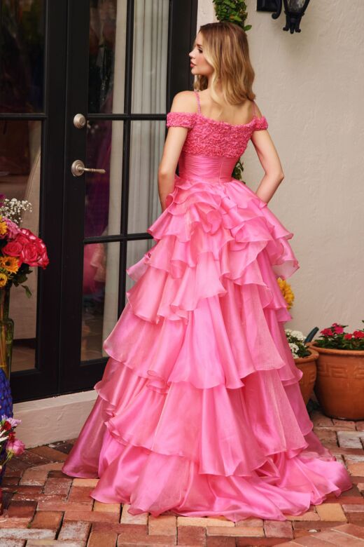 Ava Presley 29544 Cold-Shoulder Organza Ruffle Dress