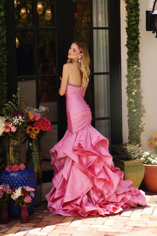 Ava Presley 40068 Pleated Bodice Ruffle Mermaid Skirt Dress