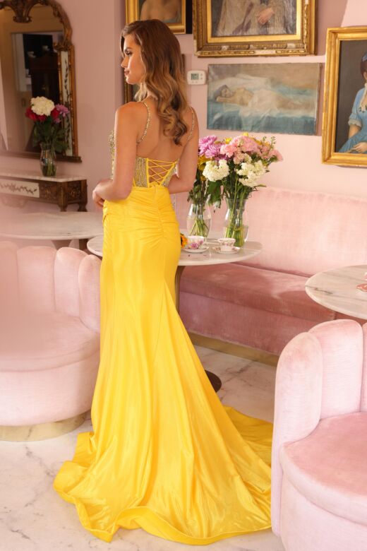 Ava Presley 40115 Beaded Illusion Bodice High Slit Dress