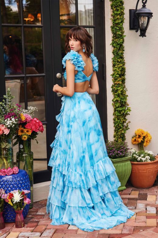 Ava Presley 40117 Ruffle Shoulder Cutout Bodice A-Line Dress