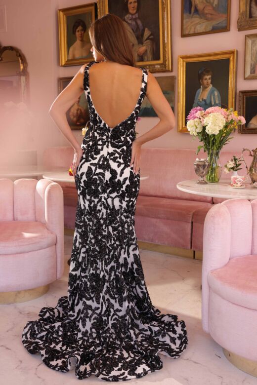 Ava Presley 40120 Plunging Neck Open Back Dress