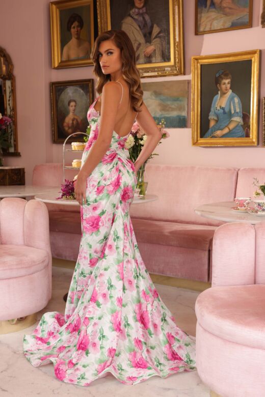 Ava Presley 77208 Scoop Back High Slit Floral Dress