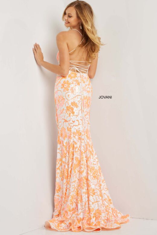 Jovani 08255 Ivory Light Orange Dress
