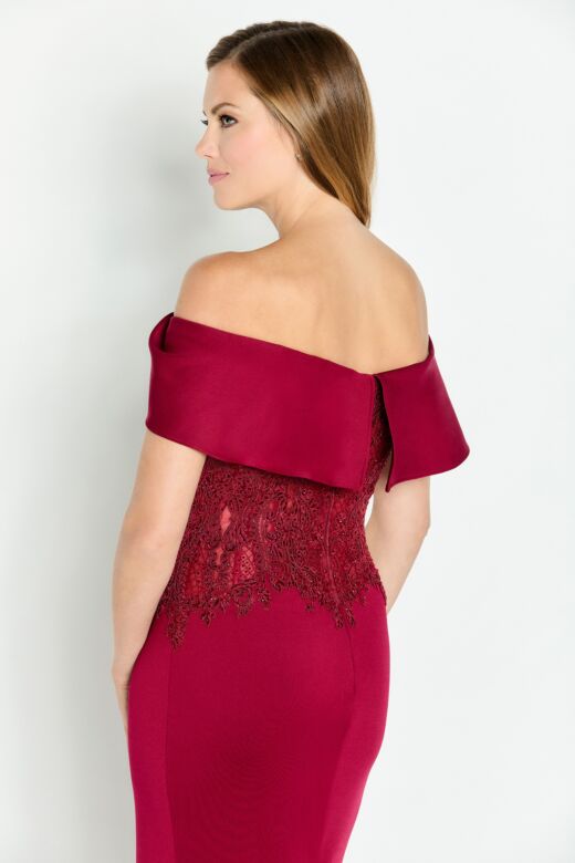 Cameron Blake CB147 Reverse Collar Embroidered Bodice Dress