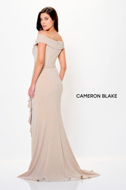 Cameron Blake CB3236 Ruffle Slit Off-The-Shoulder Dress