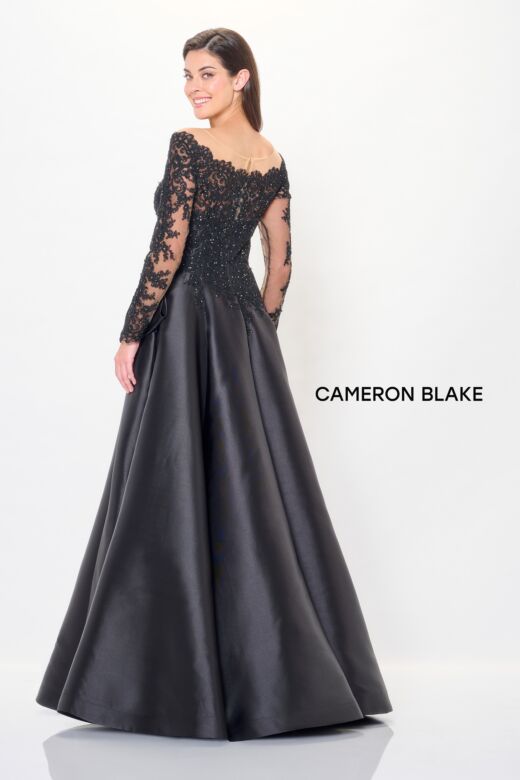 Cameron Blake CB3249 Scalloped Neck Sheer Sleeve Dress