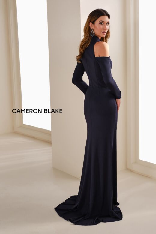 Cameron Blake CB912 Side Slit Cold-Shoulder Dress
