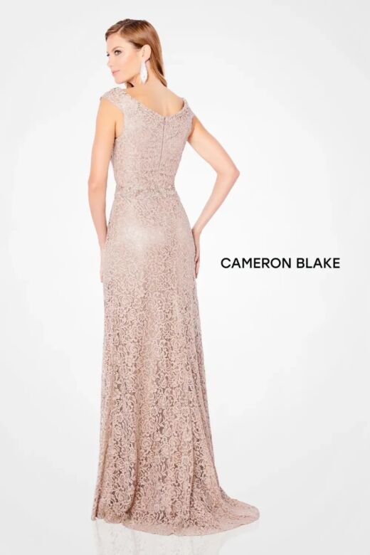 Cameron Blake 221682 V-Neck Beaded Waist Lace Dress