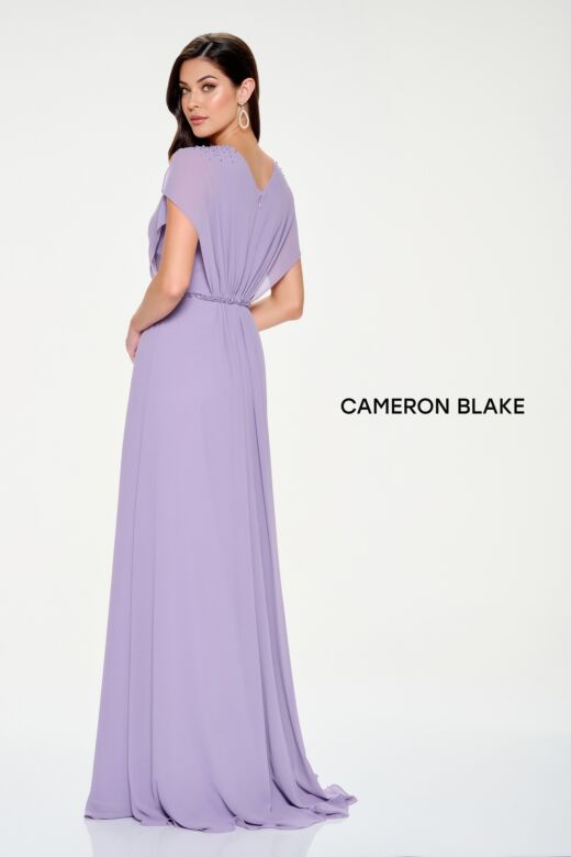 Cameron Blake CB203 Split Sleeve V-Neck Chiffon Dress