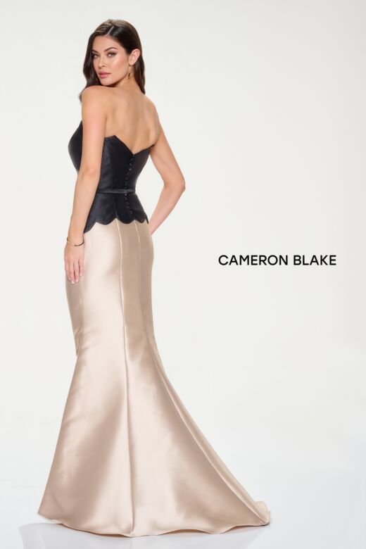 Cameron Blake CB206 Bow Belt Scallop Peplum Dress