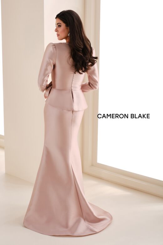 Cameron Blake CB830 Rosette Applique Peplum Mermaid Dress