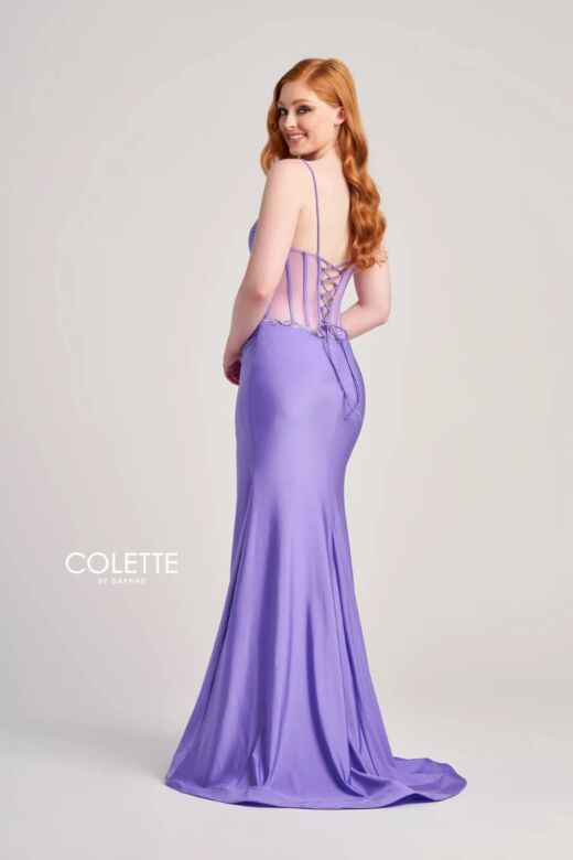 Colette CL5104 Jeweled Waist Sheer Bodice Dress