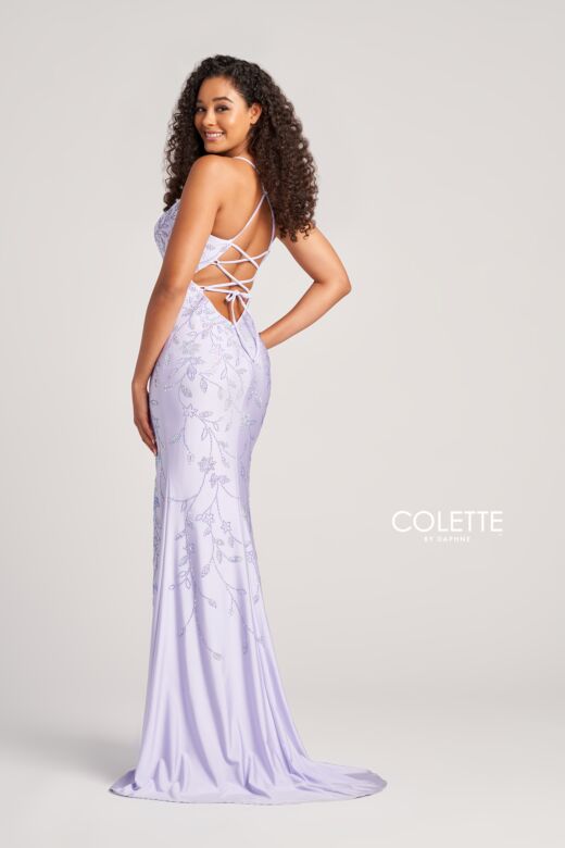 Colette CL5110 Floral Glitter High Slit Dress