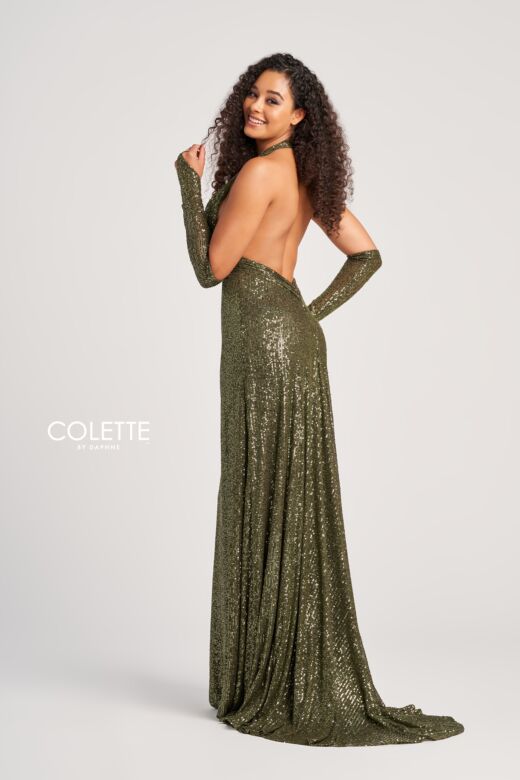Colette CL5115 Plunging Halter Sequin Dress