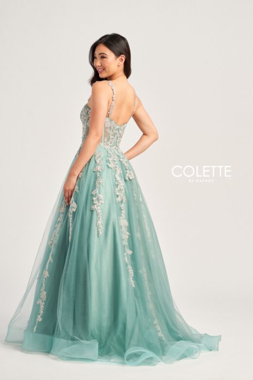 Colette CL5165 Corset Bodice Metallic Lace Dress