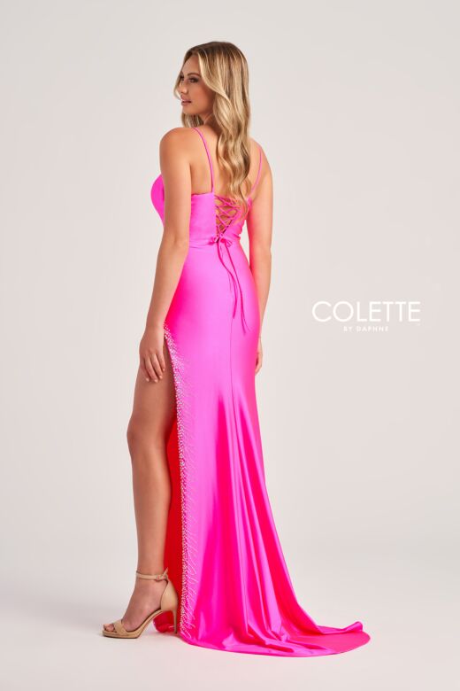 Colette CL5200 Sheer Side Beaded Slit Dress