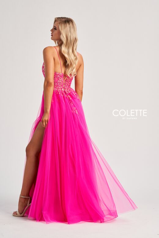 Colette CL8030 Lace Bodice Slit Skirt Dress