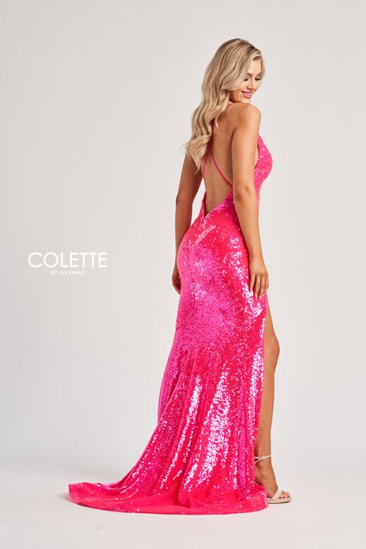 Colette CL8070 Criss Cross Back V-Neck Sequin Dress