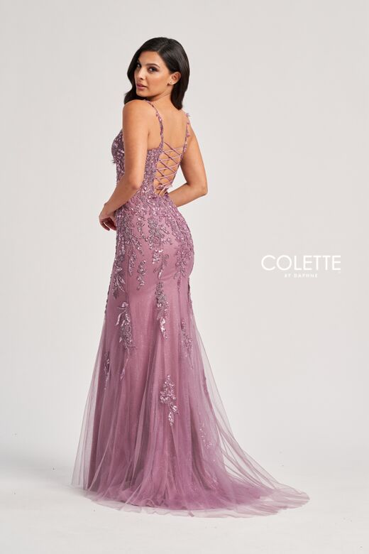 Colette CL8210 Plunging Neckline Lace Appliques Dress