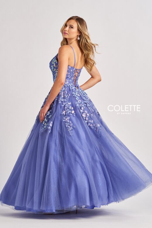 Colette CL8420 Plunging Neckline Floral Appliques Dress