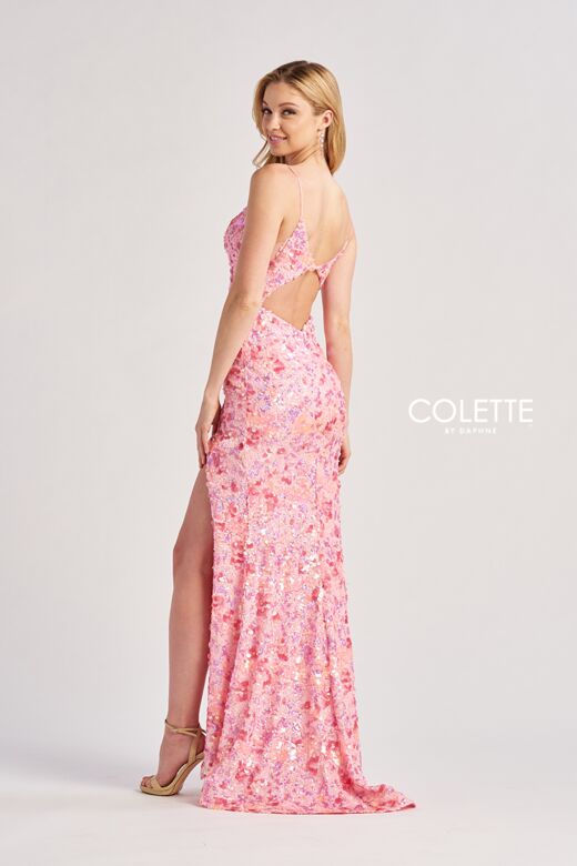 Colette CL8465 Cutout Back High Slit Sequin Dress