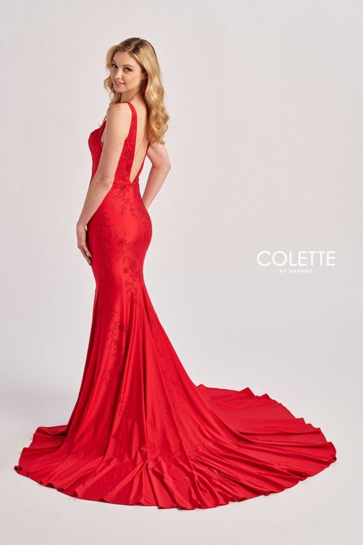 Colette CL8475 Long Train Bare Back Hot Fix Dress