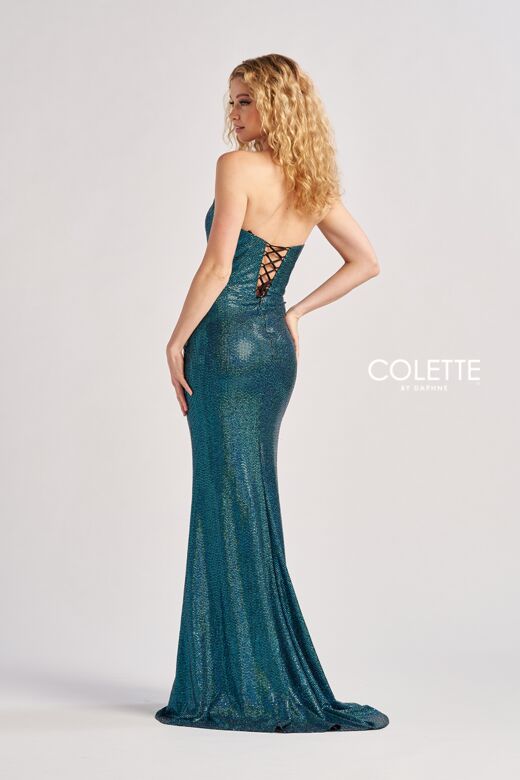 Colette CL8490 Ruched Waist Strapless Metallic Dress