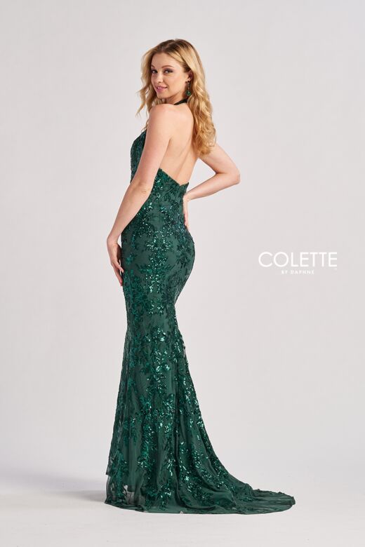Colette CL8495 Halter Neckline Sequin Embroidery Backless Dress