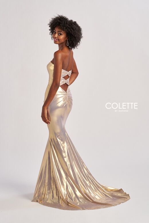 Colette CL8545 Multiple Cutout Strapless Metallic Dress