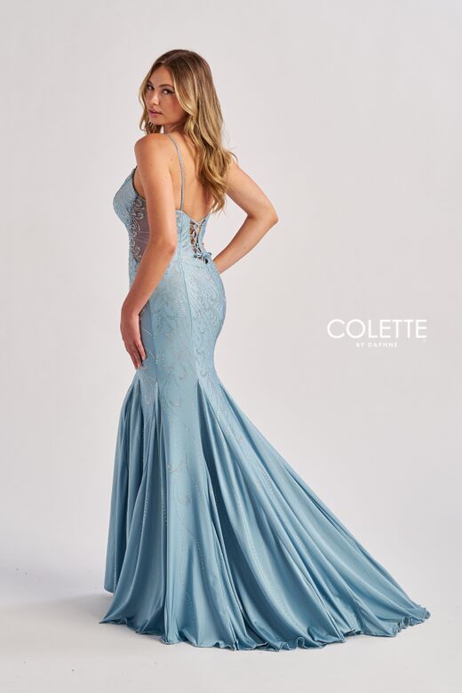Colette CL8550 Illusion Sides Plunging Neck Hot Fix Dress