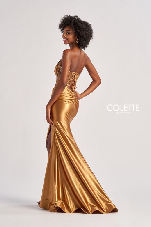 Colette CL8560 Illusion Corset High Slit Strapless Dress