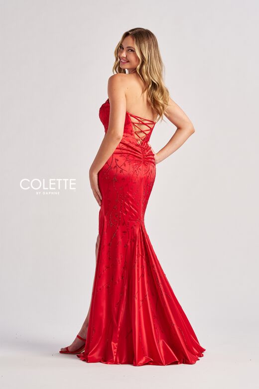 Colette CL8570 Lace-Up Back Strapless Hot Fix Dress