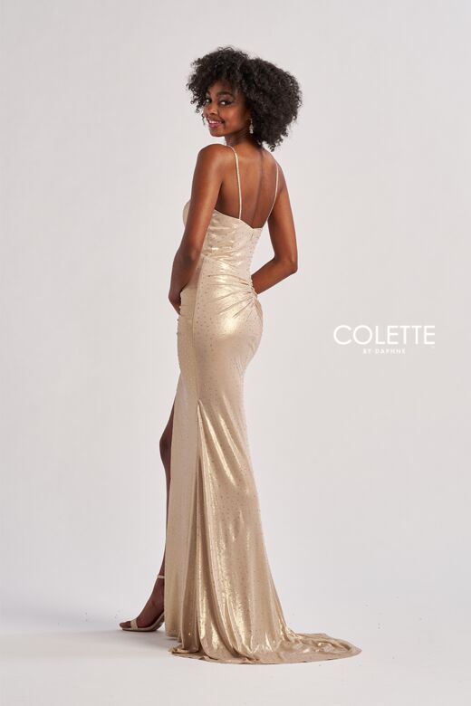 Colette CL8575 Ruched Waist Hot Fix Metallic Dress