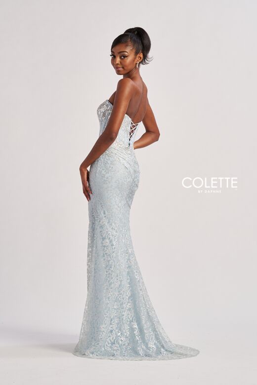 Colette CL8595 Strapless Corset Metallic Lace Dress