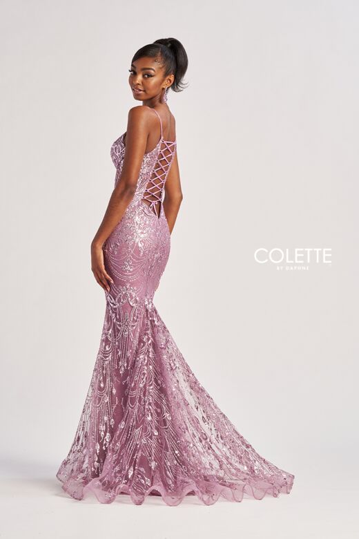 Colette CL8630 Sheer Corset Lace-Up Glitter Dress