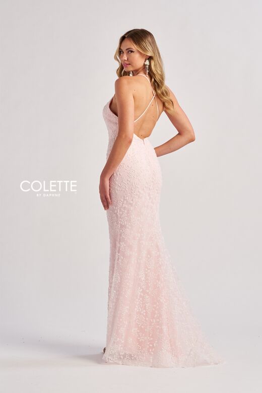 Colette CL8655 Criss Cross Back Embellished Glitter Dress