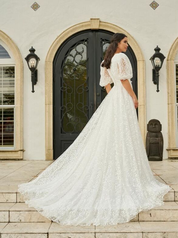 Christina Wu 28201 Front Bow Balloon Sleeve Bridal Gown