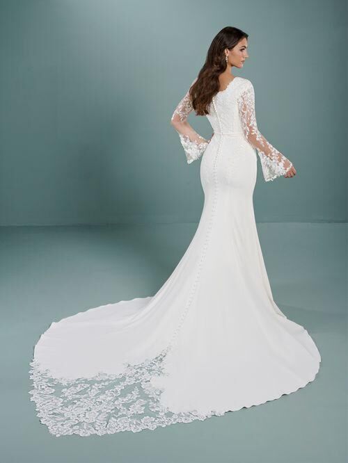 Christina Wu 28185 Lace Sleeve Chapel Train Wedding Gown