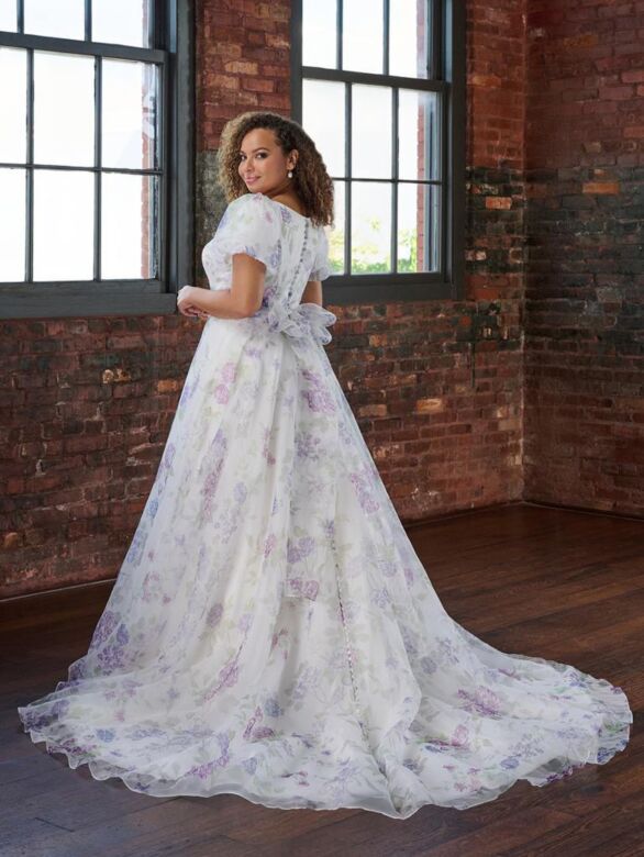 Christina Wu 28208P Puff Sleeve Back Button Floral Wedding Dress