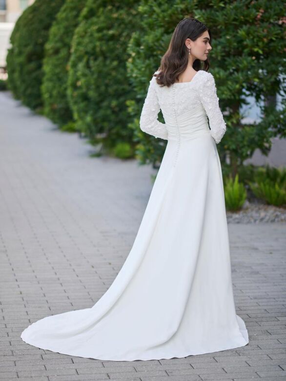 Christina Wu 28209 Beaded Court Neck Long Sleeve Church Wedding Dress