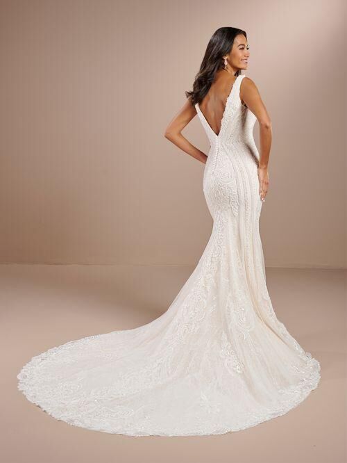 Christina Wu 15869 V-Neck Beaded Lace Wedding Gown