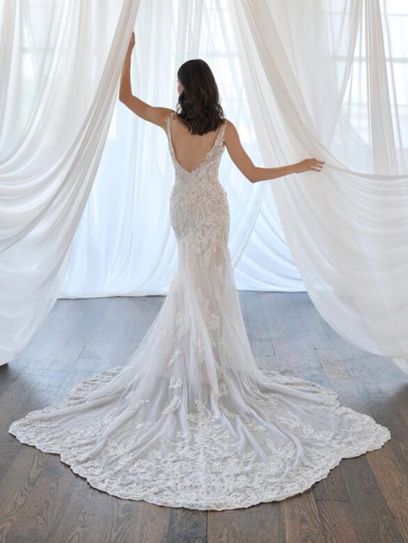 Christina Wu 15916 Petal Train Plunging Neck Bridal Dress