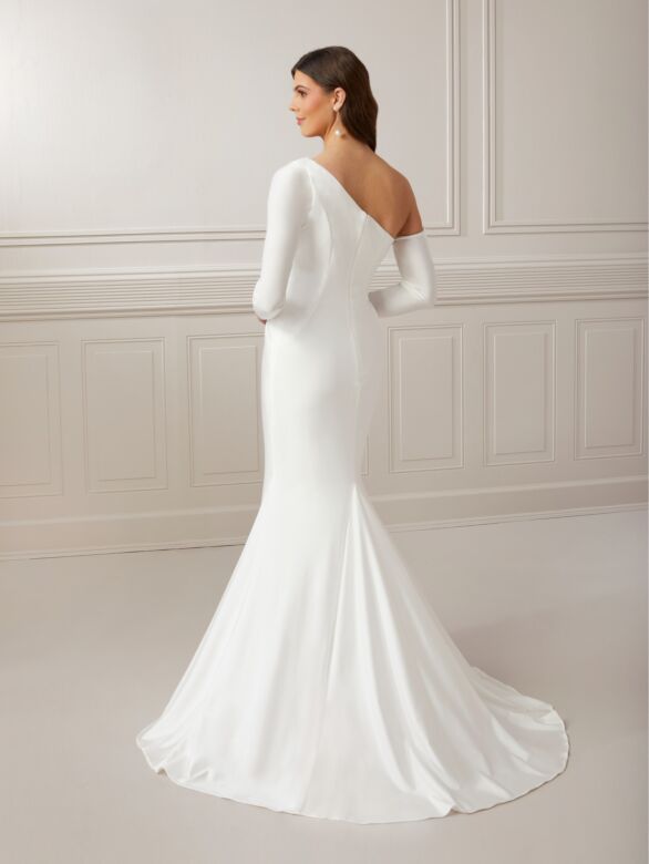 Christina Wu 48054 Asymmetrical Neckline Long Sleeve Wedding Dress