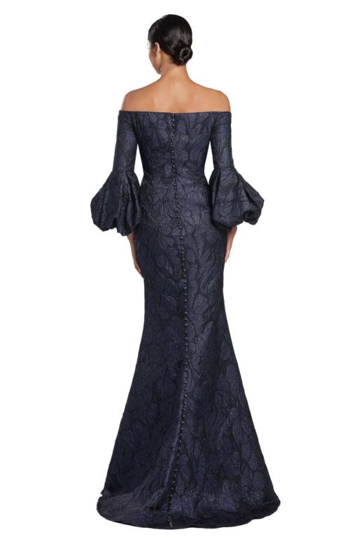 Alexander by Daymor 2054 Balloon Sleeve Off-The-Shoulder Brocade Dress