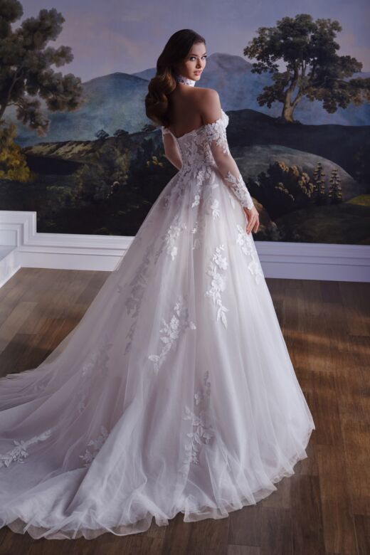 Martin Thornburg MT8114 Aston High Slit Gauntlet Sleeve Bridal Gown