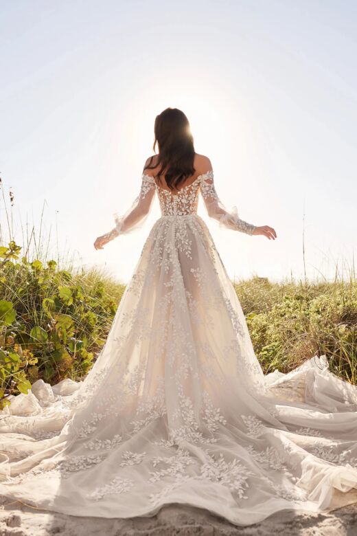 Martin Thornburg MT3203 Fleur Bishop Sleeve Plunging Top Wedding Dress